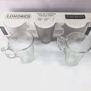 H140 JOGO DE CANECAS VIDRO LONDRES G 03 PECAS - 255ML H140 JOGO DE CANECAS VIDRO LONDRES G 03 PECAS - 255ML