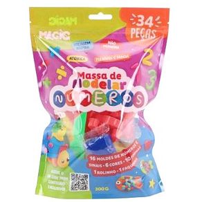 2224 MASSA MODELAR C MOLDES NUMEROS SINAIS E FORMAS 34PEÇAS