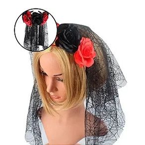 906367 TIARA BRUXA C/ VÉU HALLOWEEN