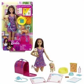 HKD86 BB BONECA BARBIE ADOTA CACHORRINHOS MORENA