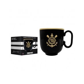 401939 CANECA PORCELANA PRETA 350ML CORINTHIANS -LICENCIADO