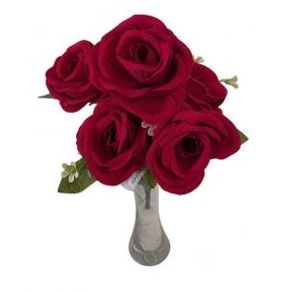 02214 BUQUE AVELUDADO BOTAO DE ROSA DIAMANTE X5 33CM