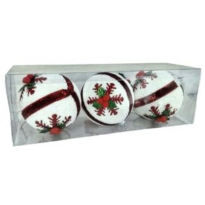 917474 BOLA DECORADA VERMELHA/BRANCO 8CM C/3 PECAS