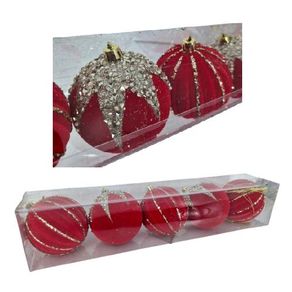 917448 BOLA DECORADA VERMELHA 8CM C/5 PECAS