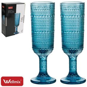 WG21204 CJ 2 TACAS CHAMPAGNER VIDRO PALLA AZUL ESCURO 160ML