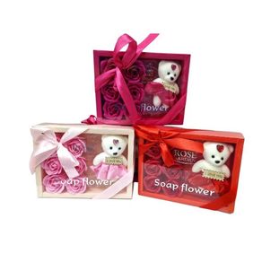 ASH-82.0231 ENFEITE DE FLOR DE SABONETE E URSO 6 FLORES 14CM